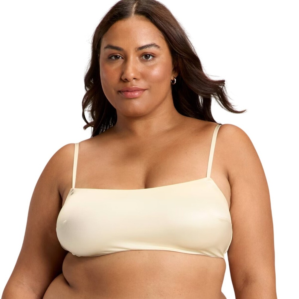 Auden Womens Cream Champagne Adjustable Straps Hook Back Satin Bralette Size XXL